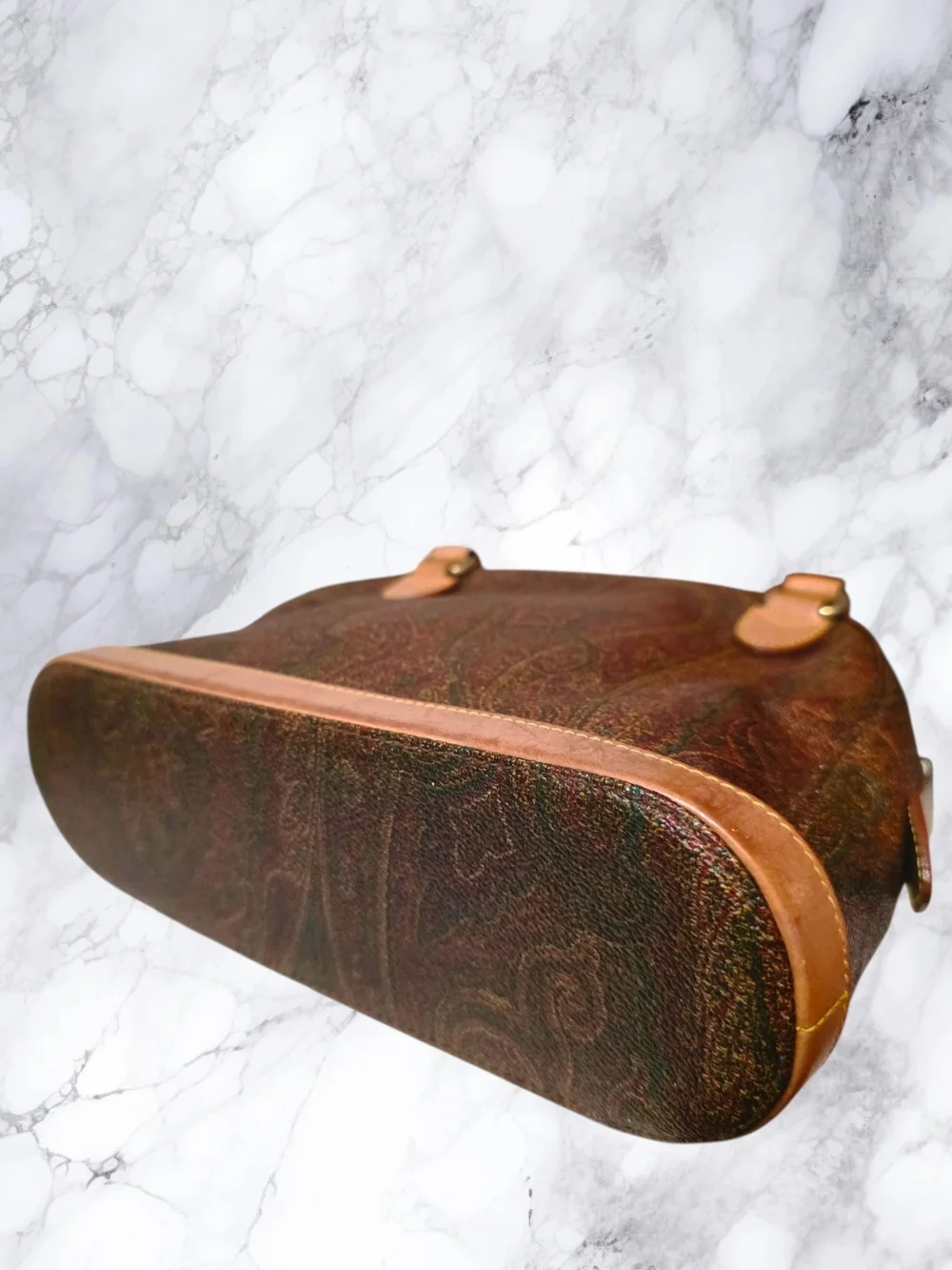 ETRO Milano Vintage 1996 Paisley Dome Satchel Made in Italy Leather Trim Boston